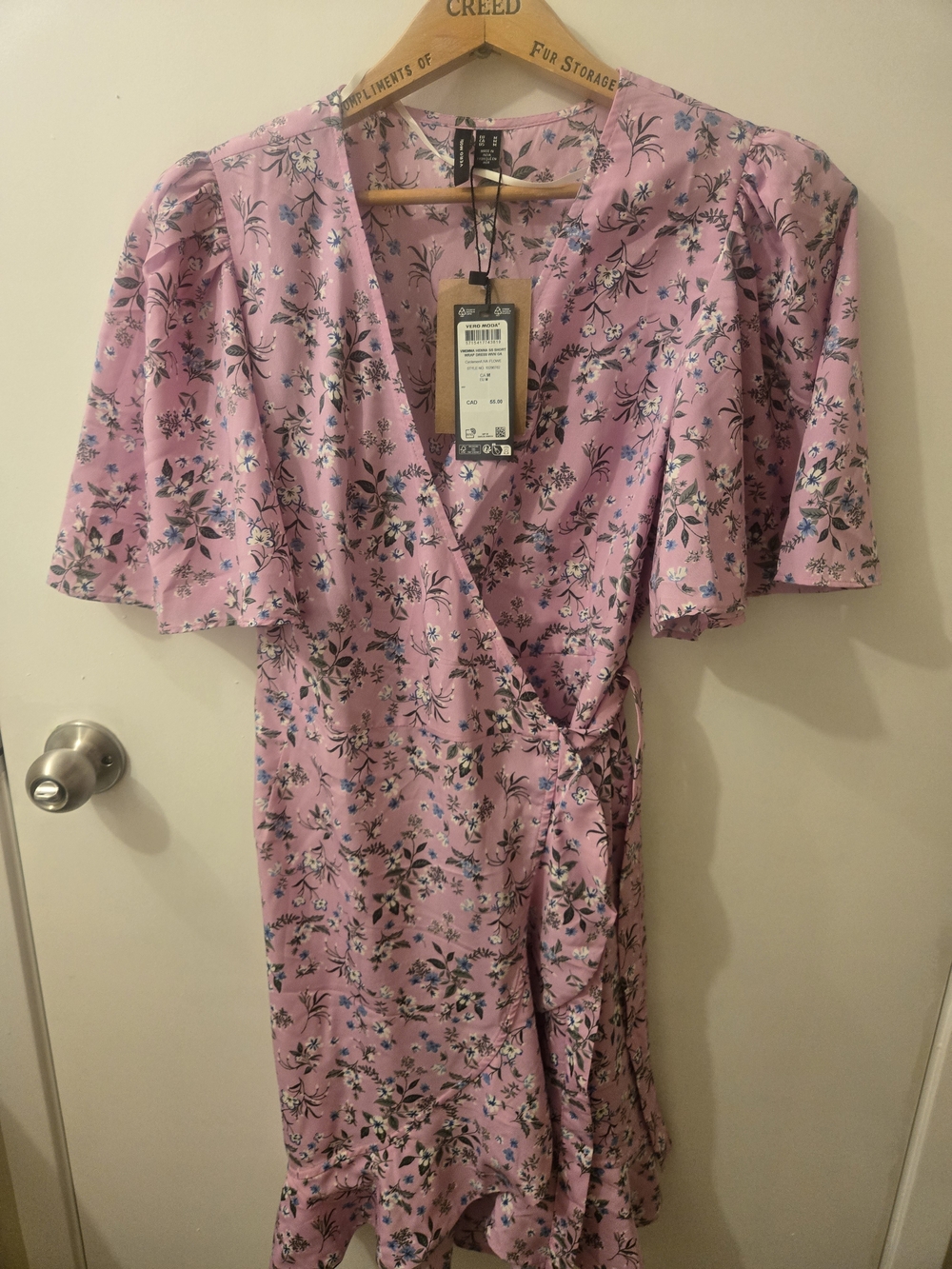 Vero Moda Pink Floral Midi Wrap Dress with Flutter Sleeves - Picture 3 of 3